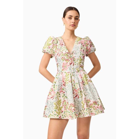 ELLIATT Calaantha Puff Sleeve Mini Dress in Floral Wedding Guest size S NWT - Picture 2 of 7